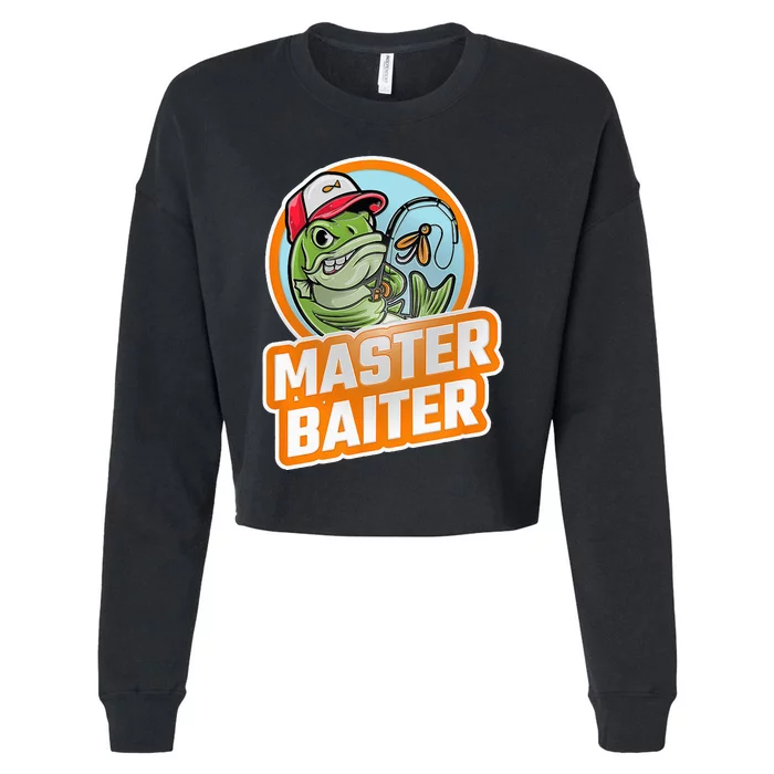 Master Baiter Vintage Bass Fishing Funny Angler Cropped Pullover Crew