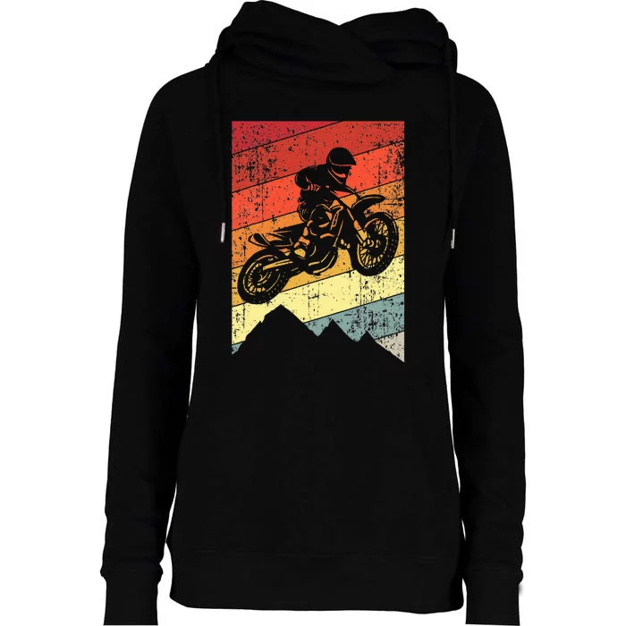 Motocross Bike Vintage Dirtbike Gift Racing Retro Womens Funnel Neck Pullover Hood