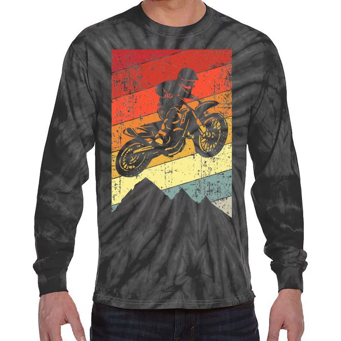 Motocross Bike Vintage Dirtbike Gift Racing Retro Tie-Dye Long Sleeve Shirt