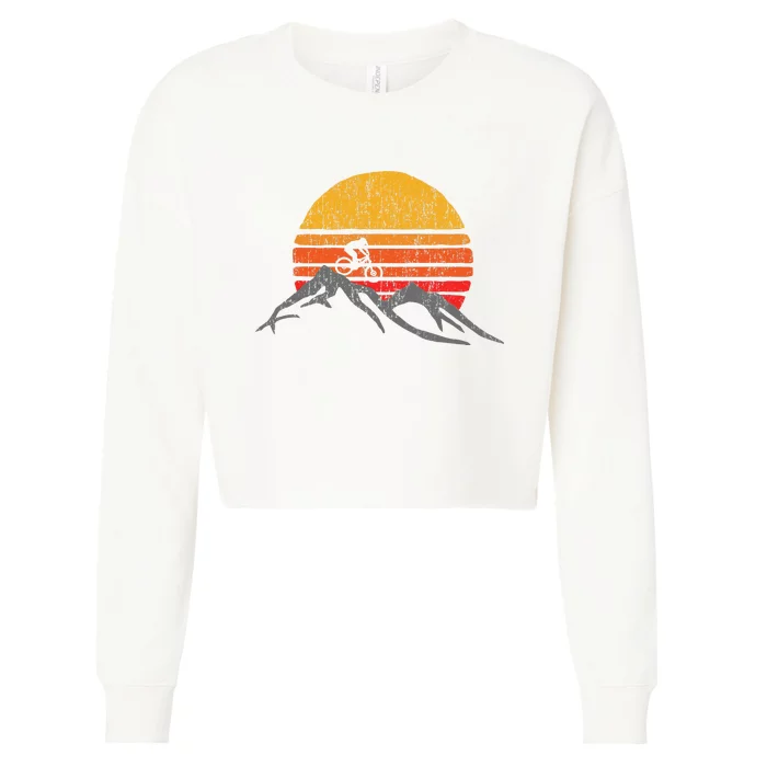 Mountain Bike Vintage Sunset Design Graphic Cropped Pullover Crew