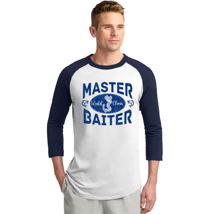 Master Baiter Vintage Bass Fishing Fisherman Men Funny Baseball Sleeve Shirt