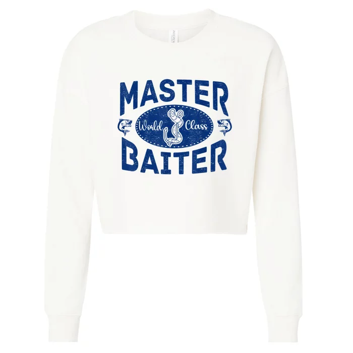 Master Baiter Vintage Bass Fishing Fisherman Men Funny Cropped Pullover Crew