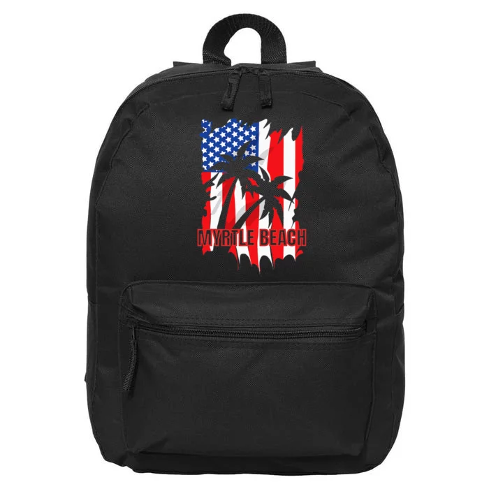 Myrtle Beach Vacation American Flag 16 in Basic Backpack