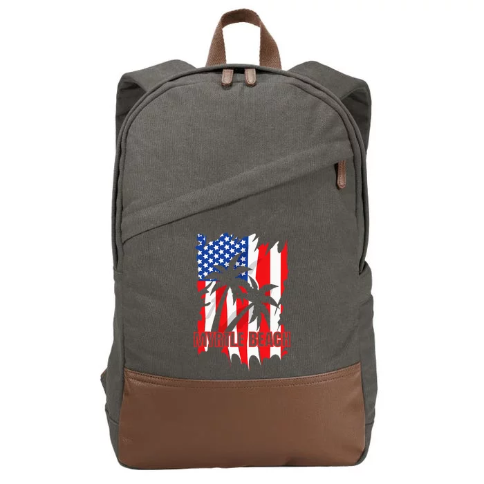 Myrtle Beach Vacation American Flag Cotton Canvas Backpack