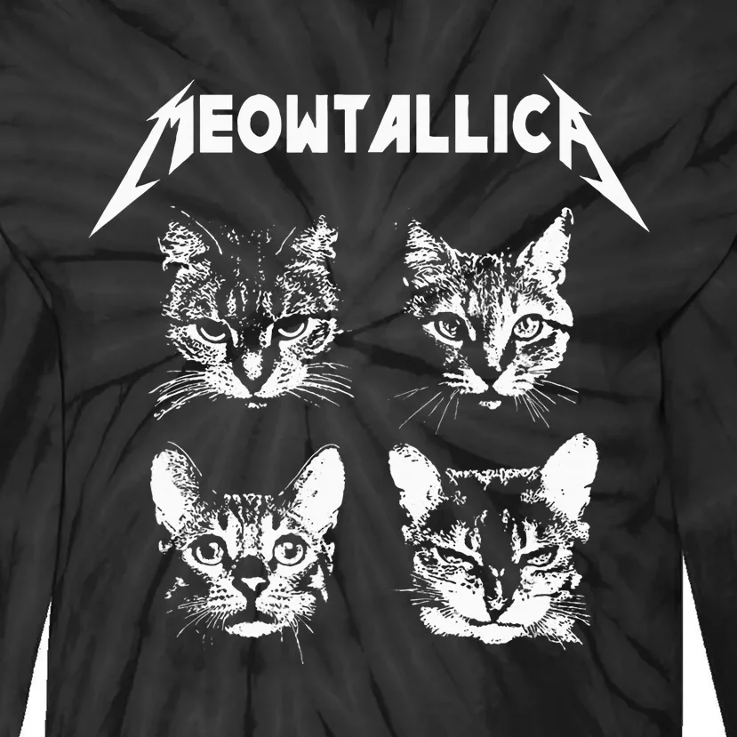 Meowtallica Black White Funny Parody Band Cat Kitten Lover Tie-Dye Long Sleeve Shirt