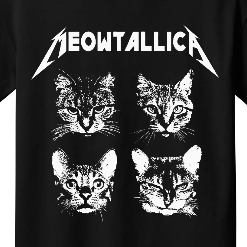 Meowtallica Black White Funny Parody Band Cat Kitten Lover Kids T-Shirt