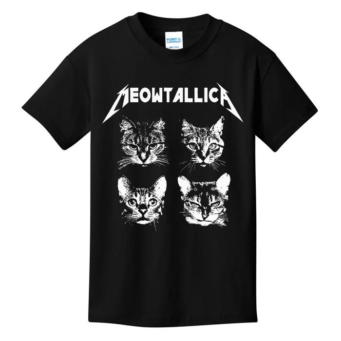 Meowtallica Black White Funny Parody Band Cat Kitten Lover Kids T-Shirt