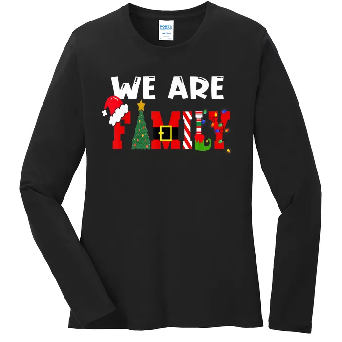 Merry & Bright We Are Family Christmas Matching Pajama Ladies Long Sleeve Shirt