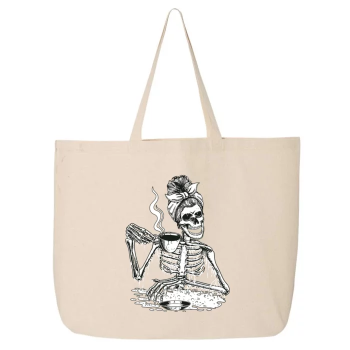 Messy Bun Women Skeleton Drinking Coffee Halloween Skeleton Sweat 25L Jumbo Tote