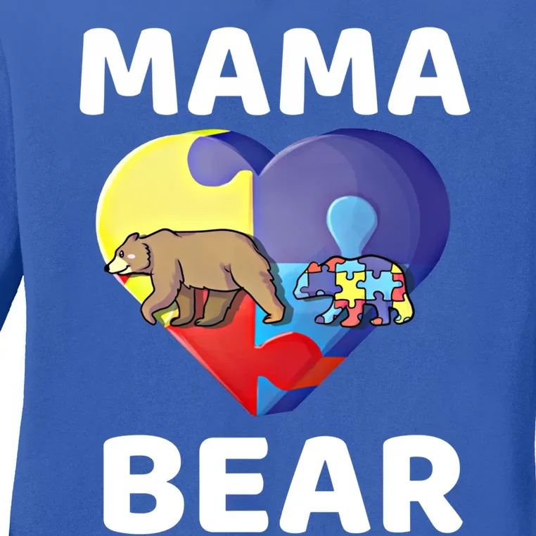 Mama Bear World Autism Awareness Day Family Mommy Gift Cute Gift Ladies Long Sleeve Shirt