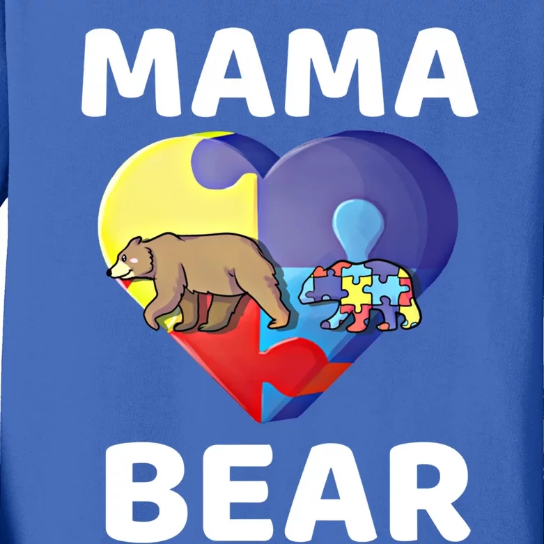 Mama Bear World Autism Awareness Day Family Mommy Gift Cute Gift Kids Long Sleeve Shirt