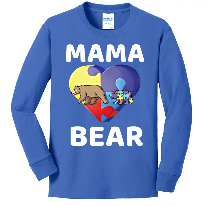 Mama Bear World Autism Awareness Day Family Mommy Gift Cute Gift Kids Long Sleeve Shirt