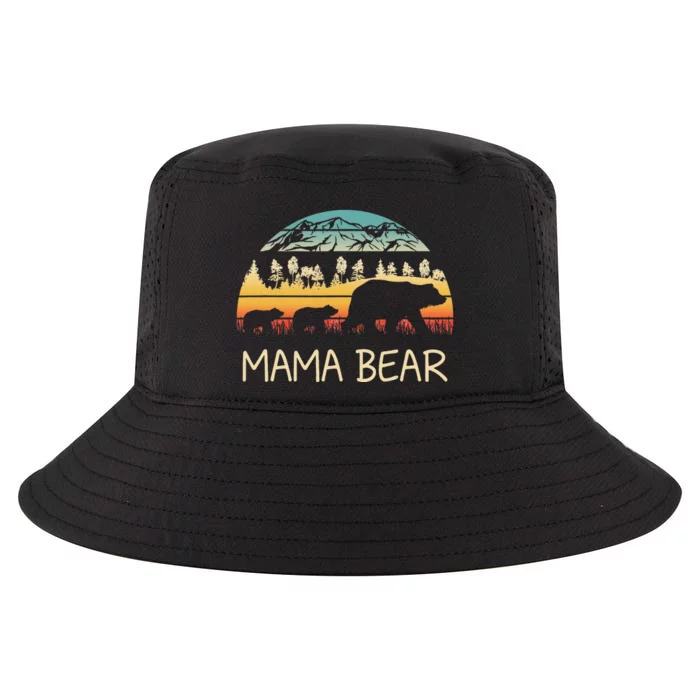 Mama Bear With 2 Cubs Mountains Cool Comfort Performance Bucket Hat