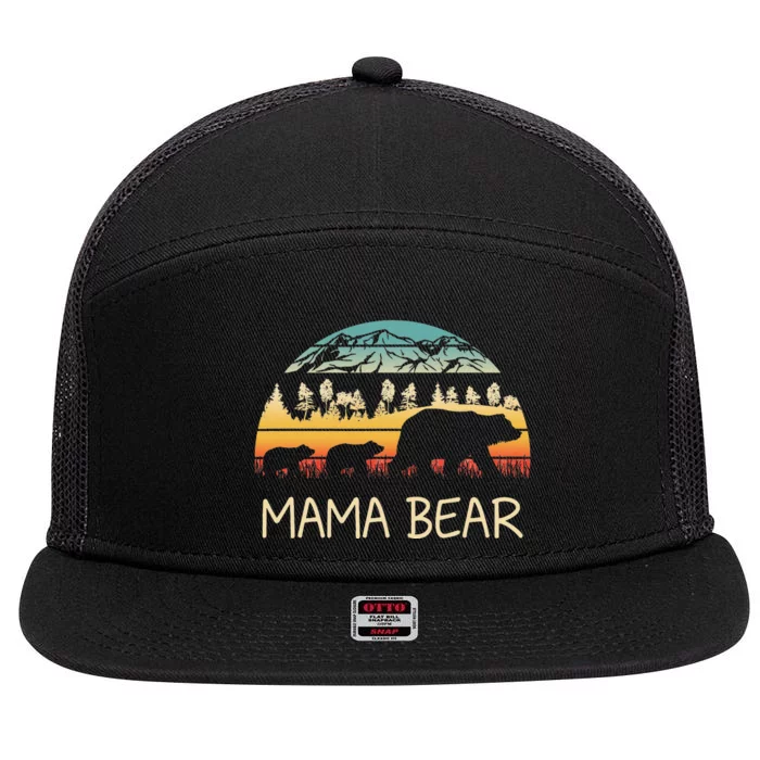 Mama Bear With 2 Cubs Mountains 7 Panel Mesh Trucker Snapback Hat