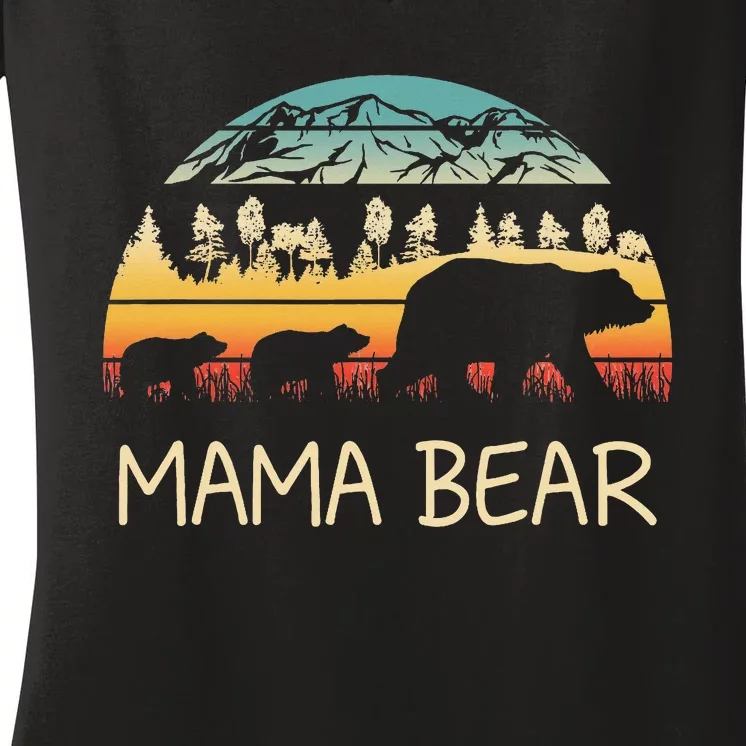 Mama Bear With 2 Cubs Mountains Women's V-Neck T-Shirt