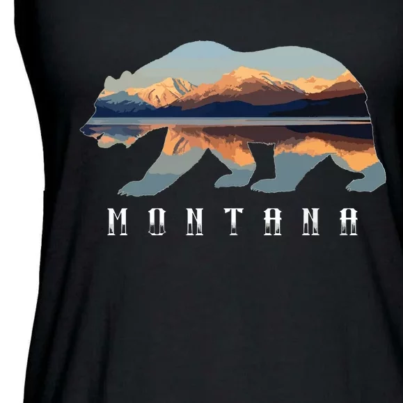 Montana Bear With Glacier National Park Lake Image Souvenir Ladies Essential Flowy Tank