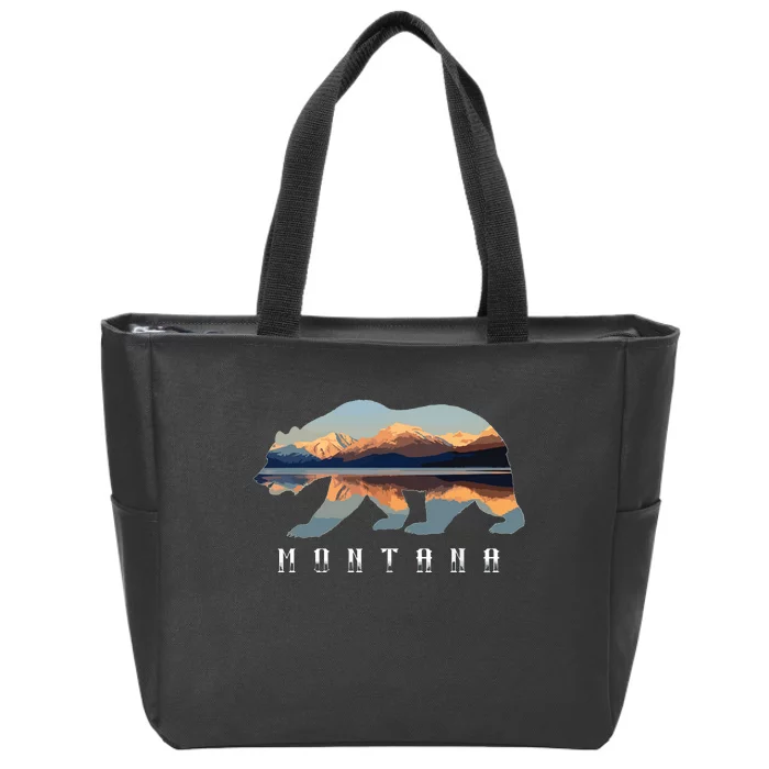 Montana Bear With Glacier National Park Lake Image Souvenir Zip Tote Bag