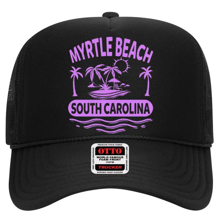 Myrtle Beach Womens Purple South Carolina Beach Vacation High Crown Mesh Trucker Hat