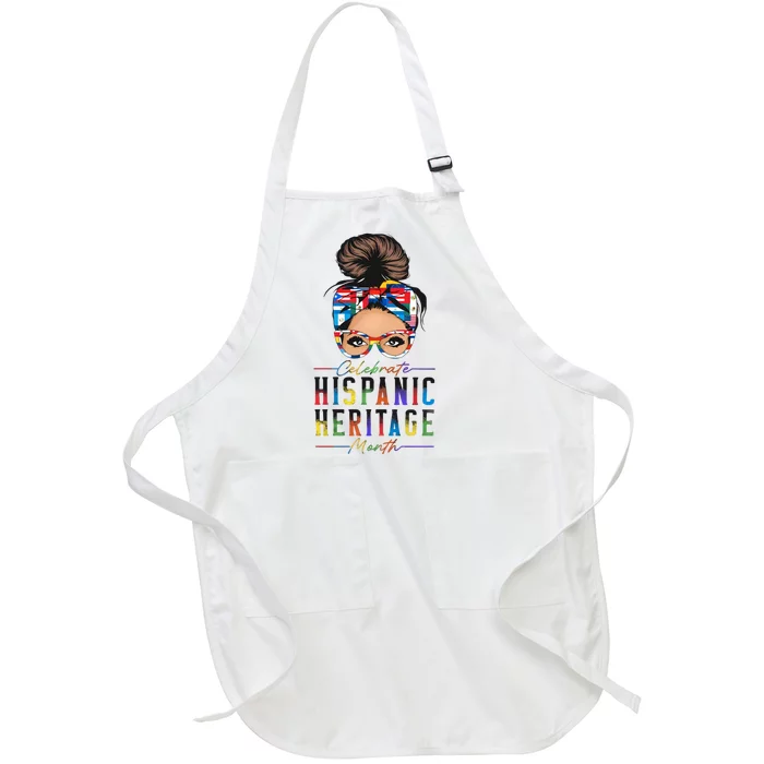 Messy Bun Woman Celebrate Hispanic Heritage Month Full-Length Apron With Pocket