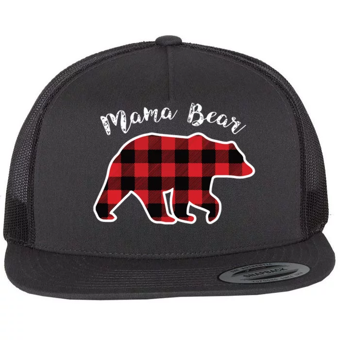 Mama Bear Women Red Plaid Christmas Pajama Family Mom Gift Flat Bill Trucker Hat