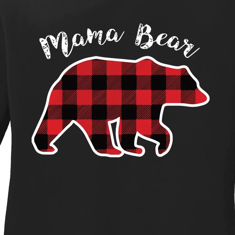 Mama Bear Women Red Plaid Christmas Pajama Family Mom Gift Ladies Long Sleeve Shirt