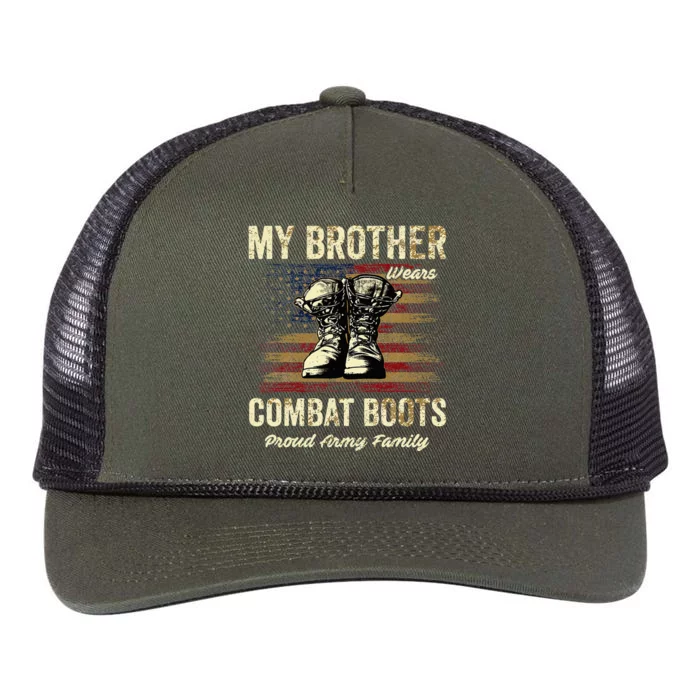 My Brother Wears Combat Boots Proud Army Family Retro Rope Trucker Hat Cap