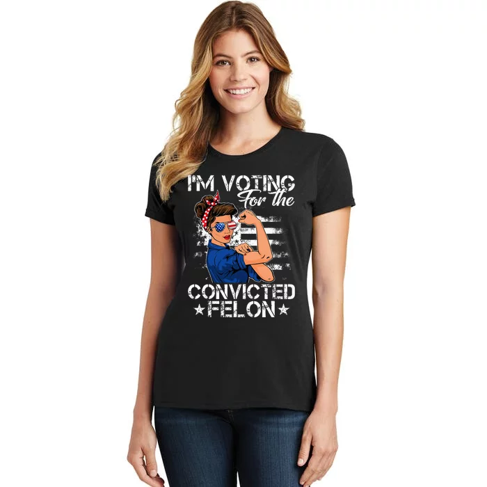 Messy Bun Woman Im Voting For The Convicted Felon Trump 2024 Women's T-Shirt