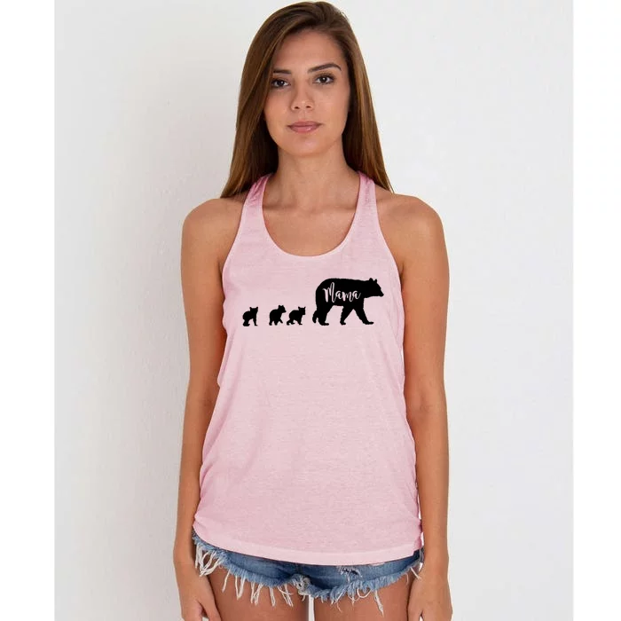 Mama Bear With 3 Three Cubs Mom Mother Fun Gift Women's Knotted Racerback Tank