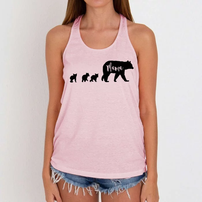 Mama Bear With 3 Three Cubs Mom Mother Fun Gift Women's Knotted Racerback Tank