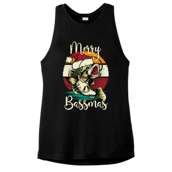 Merry Bassmas Xmas Bass Fishing Funny Christmas Fisher Cute Gift Ladies Tri-Blend Wicking Tank