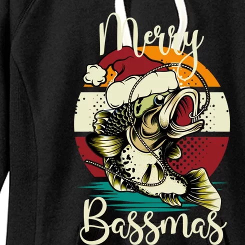 Merry Bassmas Xmas Bass Fishing Funny Christmas Fisher Cute Gift Women's Fleece Hoodie