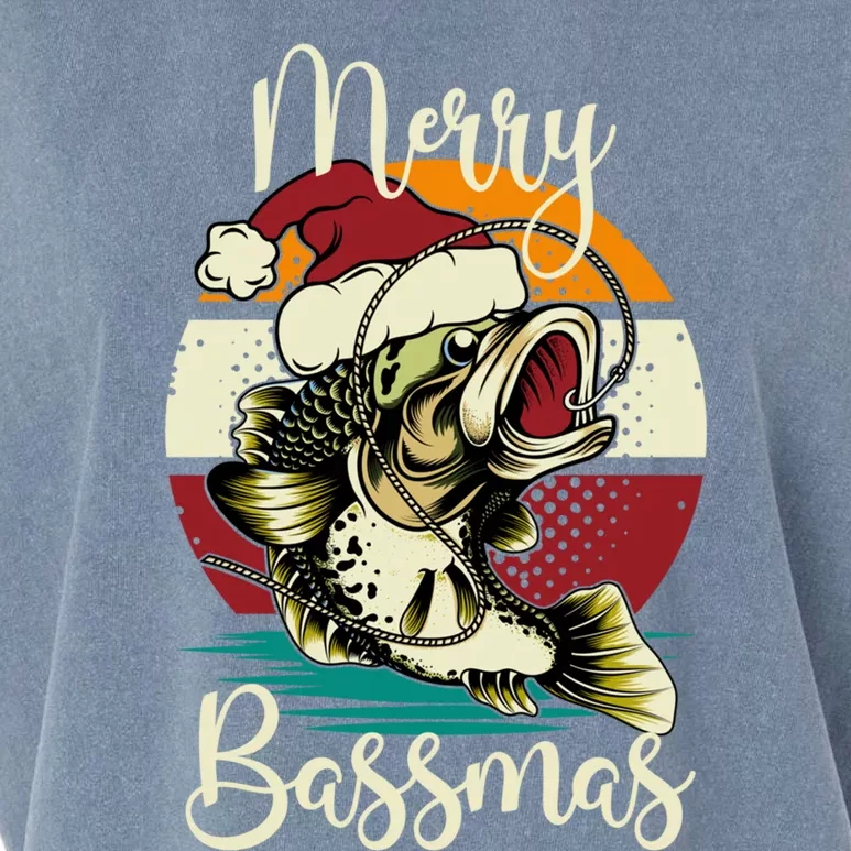 Merry Bassmas Xmas Bass Fishing Funny Christmas Fisher Cute Gift Garment-Dyed Women's Muscle Tee