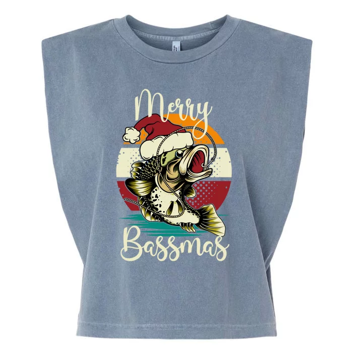 Merry Bassmas Xmas Bass Fishing Funny Christmas Fisher Cute Gift Garment-Dyed Women's Muscle Tee