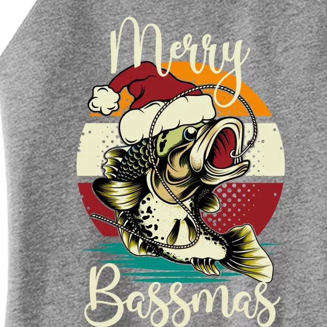 Merry Bassmas Xmas Bass Fishing Funny Christmas Fisher Cute Gift Women’s Perfect Tri Rocker Tank