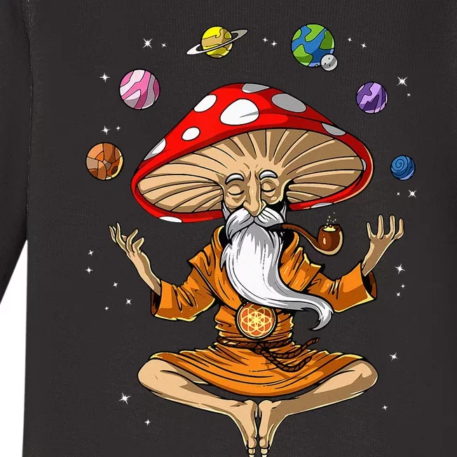 Mushroom Buddha Zen Yoga Meditation Psychedelic Hippie Fungi Baby Long Sleeve Bodysuit