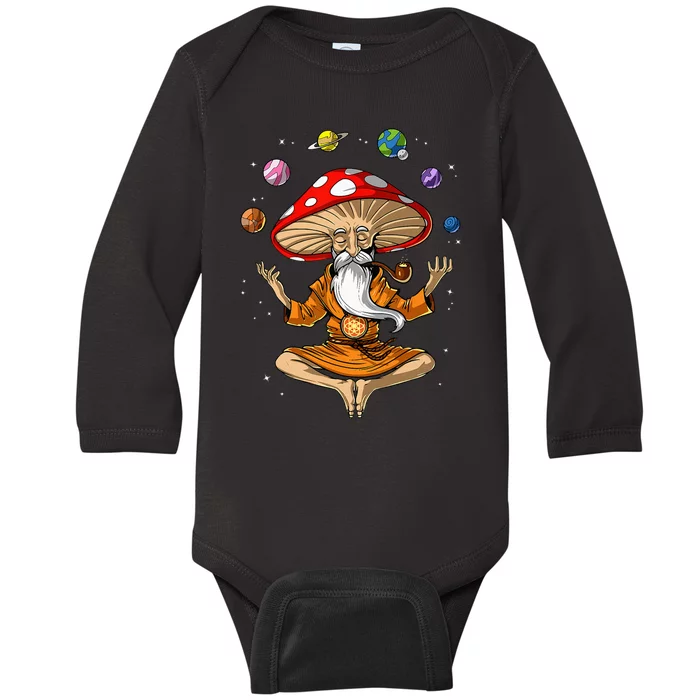 Mushroom Buddha Zen Yoga Meditation Psychedelic Hippie Fungi Baby Long Sleeve Bodysuit