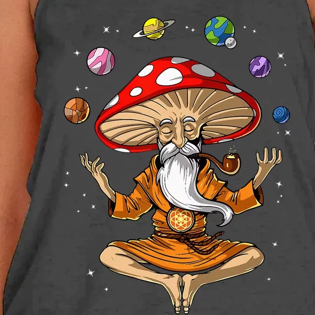 Mushroom Buddha Zen Yoga Meditation Psychedelic Hippie Fungi Women's Knotted Racerback Tank