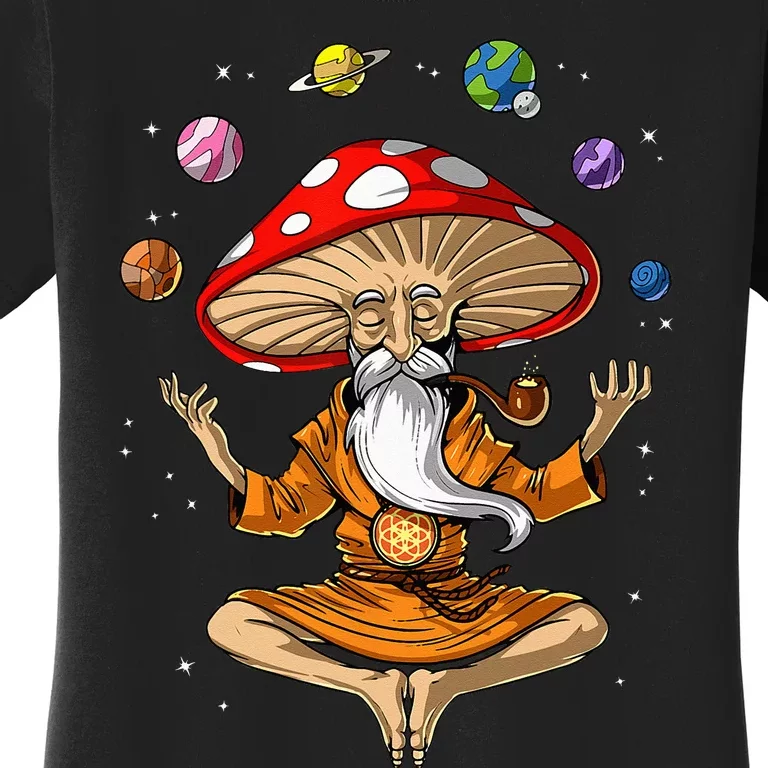 Mushroom Buddha Zen Yoga Meditation Psychedelic Hippie Fungi Women's T-Shirt