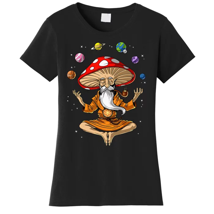 Mushroom Buddha Zen Yoga Meditation Psychedelic Hippie Fungi Women's T-Shirt