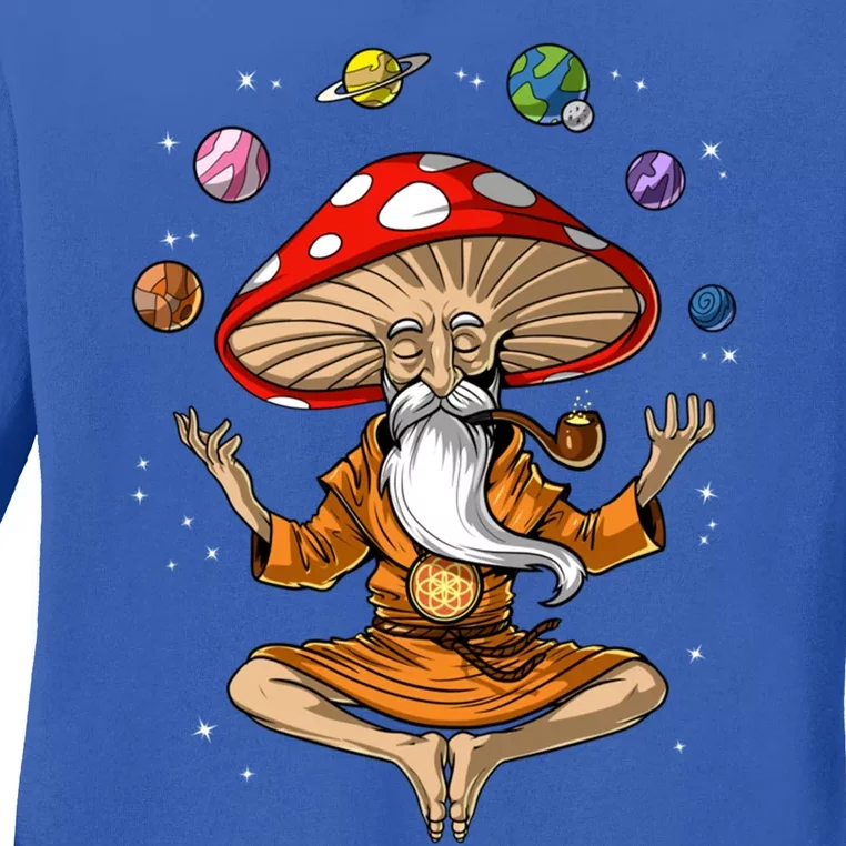 Mushroom Buddha Zen Yoga Meditation Psychedelic Hippie Fungi Gift Ladies Long Sleeve Shirt