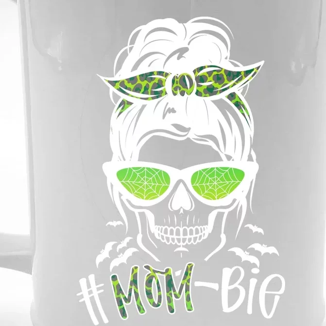 Messy Bun Zombie Mom Funny Halloween Costume Skull Funny Gift Front & Back Beer Stein