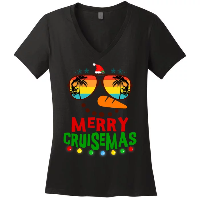 Merry Cruisemas 2025 Christmas Santa Snowman Cruise Women's V-Neck T-Shirt