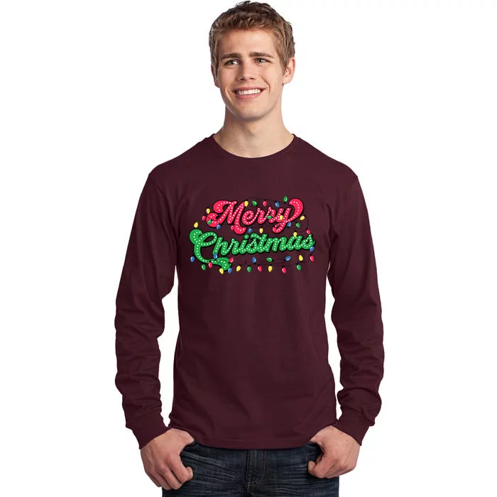 Merry Christmas 2024 Family Matching Christmas Lights Xmas Tall Long Sleeve T-Shirt