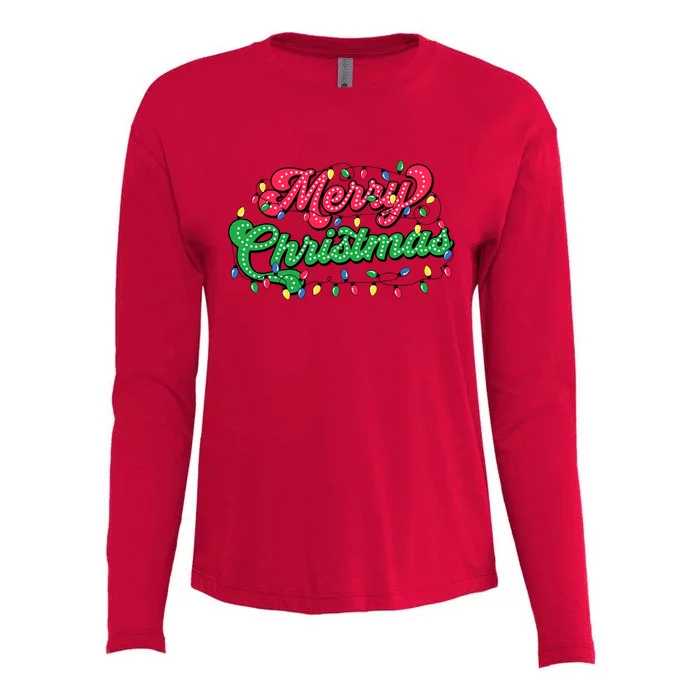 Merry Christmas 2024 Family Matching Christmas Lights Xmas Womens Cotton Relaxed Long Sleeve T-Shirt