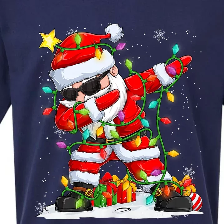 Merry Christmas 2024 Funny Santa Claus Christmas Lights Sueded Cloud Jersey T-Shirt