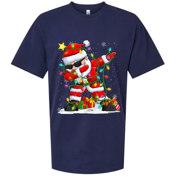 Merry Christmas 2024 Funny Santa Claus Christmas Lights Sueded Cloud Jersey T-Shirt