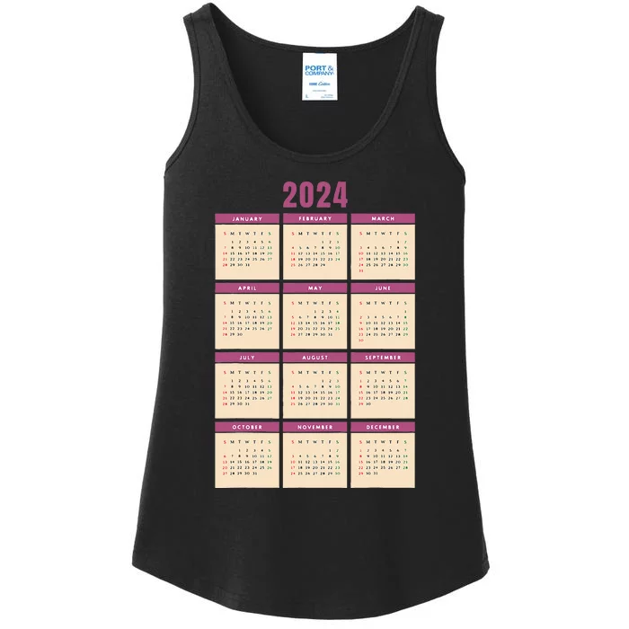 Monthly Calendar 2024 Happy New Year Kids Funny Ladies Essential Tank