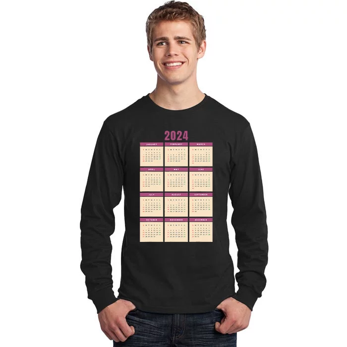 Monthly Calendar 2024 Happy New Year Kids Funny Tall Long Sleeve T-Shirt