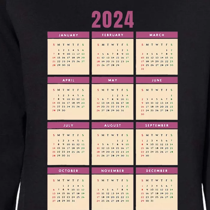 Monthly Calendar 2024 Happy New Year Kids Funny Womens California Wash Sweatshirt