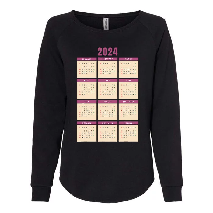 Monthly Calendar 2024 Happy New Year Kids Funny Womens California Wash Sweatshirt